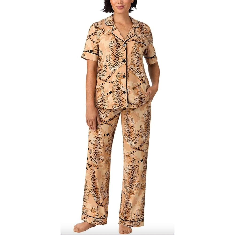 Room Service Leopard Satin Pajama Set Matching Lounge Set‎ Chic Neutral L